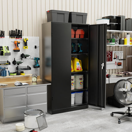 INTERGREAT Metal Garage Storage Cabinet with Locking Doors and Shelves,Black Lockable Steel Tool Cabinet,Tall File Cabinet Locker with Lock for Home INTERGREAT