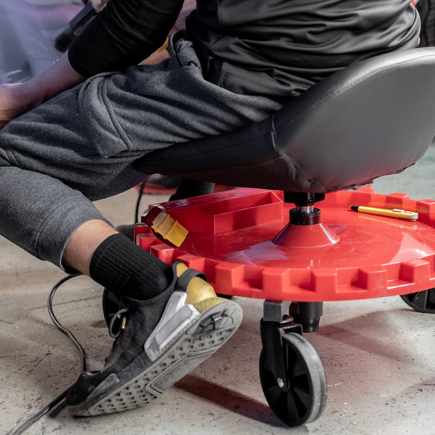 Traxion 2-230 Monster Rolling Padded Mechanic Stool Seat Garage Shop Roller Work Chair with Wheels and Tool Tray, Heavy-Duty 400-lb Capacity, Traxion