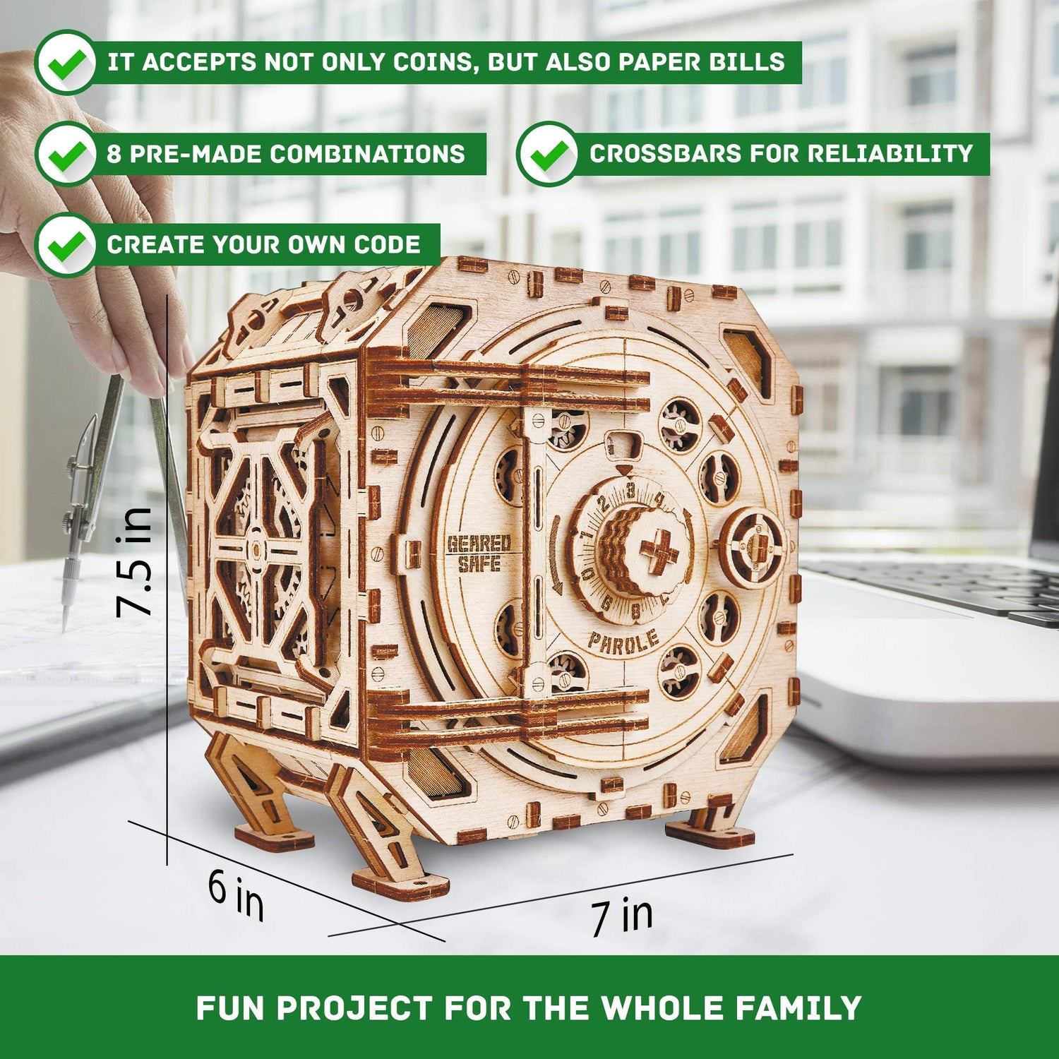 Wood Trick Geared Safe: DIY Wooden Combination Lock Model Kit for All Ages Wood Trick