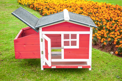 GOJOOASIS Outdoor Wooden Chicken Coop Hen House Poultry Cage Red with Tray, Ramp & Nesting Box for Indoor and Outdoor Use (F)