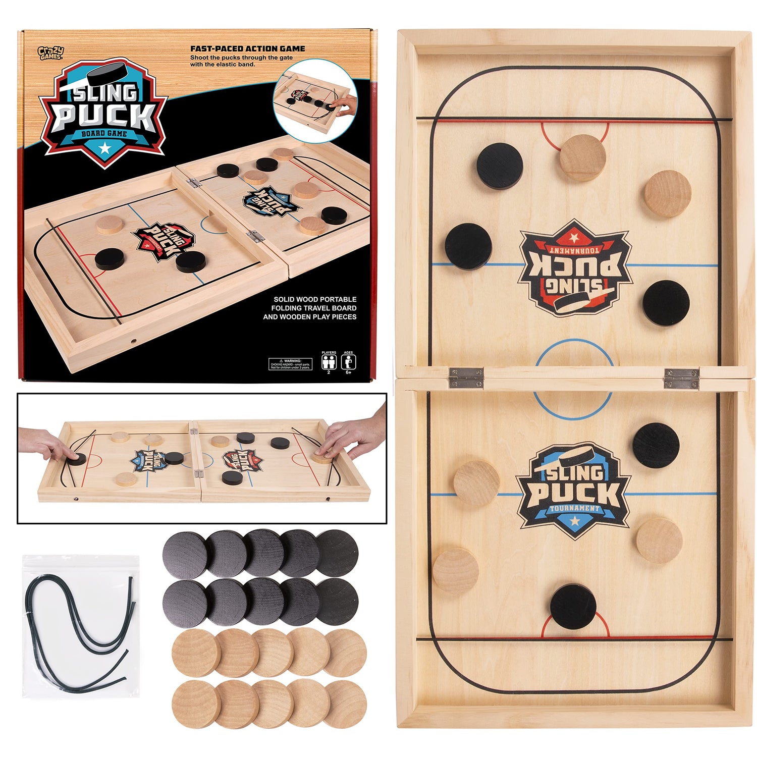 Sling Puck Board Game I Table Top Puck Table Game I Wooden Family Games, Fast Sling Puck Game, Football Slingshot Game I Table Top Hockey Game for Crazy Games
