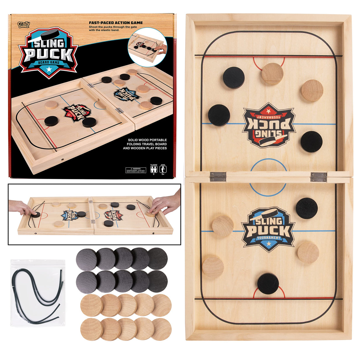 Sling Puck Board Game I Table Top Puck Table Game I Wooden Family Games, Fast Sling Puck Game, Football Slingshot Game I Table Top Hockey Game for Crazy Games