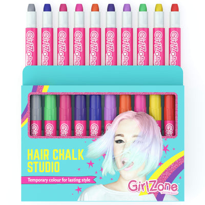 GirlZone Hair Chalks Set, 10-Piece Temporary Hair Chalk For Kids, Easy to Apply and Remove Temporary Hair Color for Kids Dress Up Parties, Role Play,