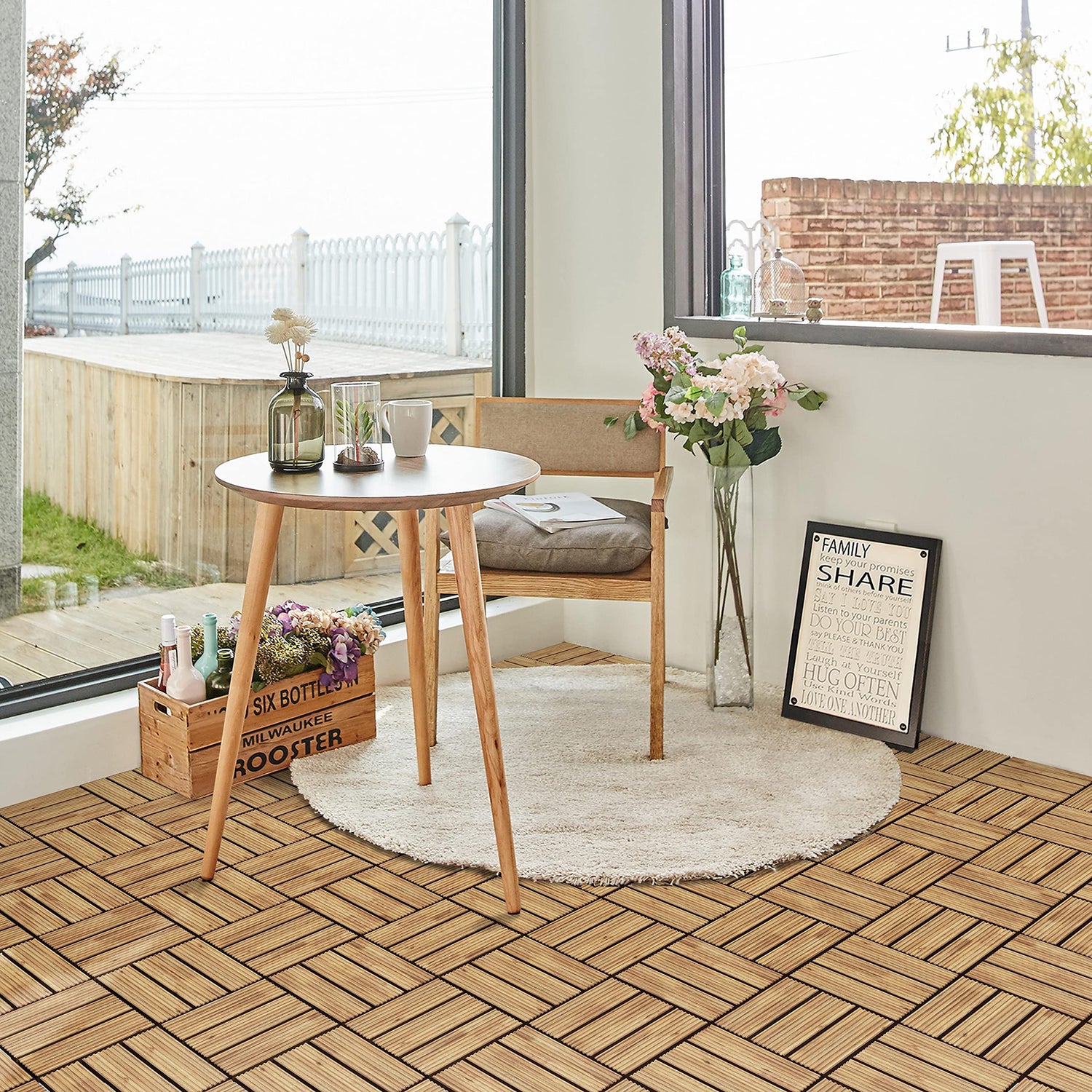 Yaheetech Patio Tiles Wooden Interlocking Deck Tiles 27PCS Garden Floor 12"x12"Indoor Outdoor Composite Decking for Porch Poolside Balcony Backyard1 Yaheetech