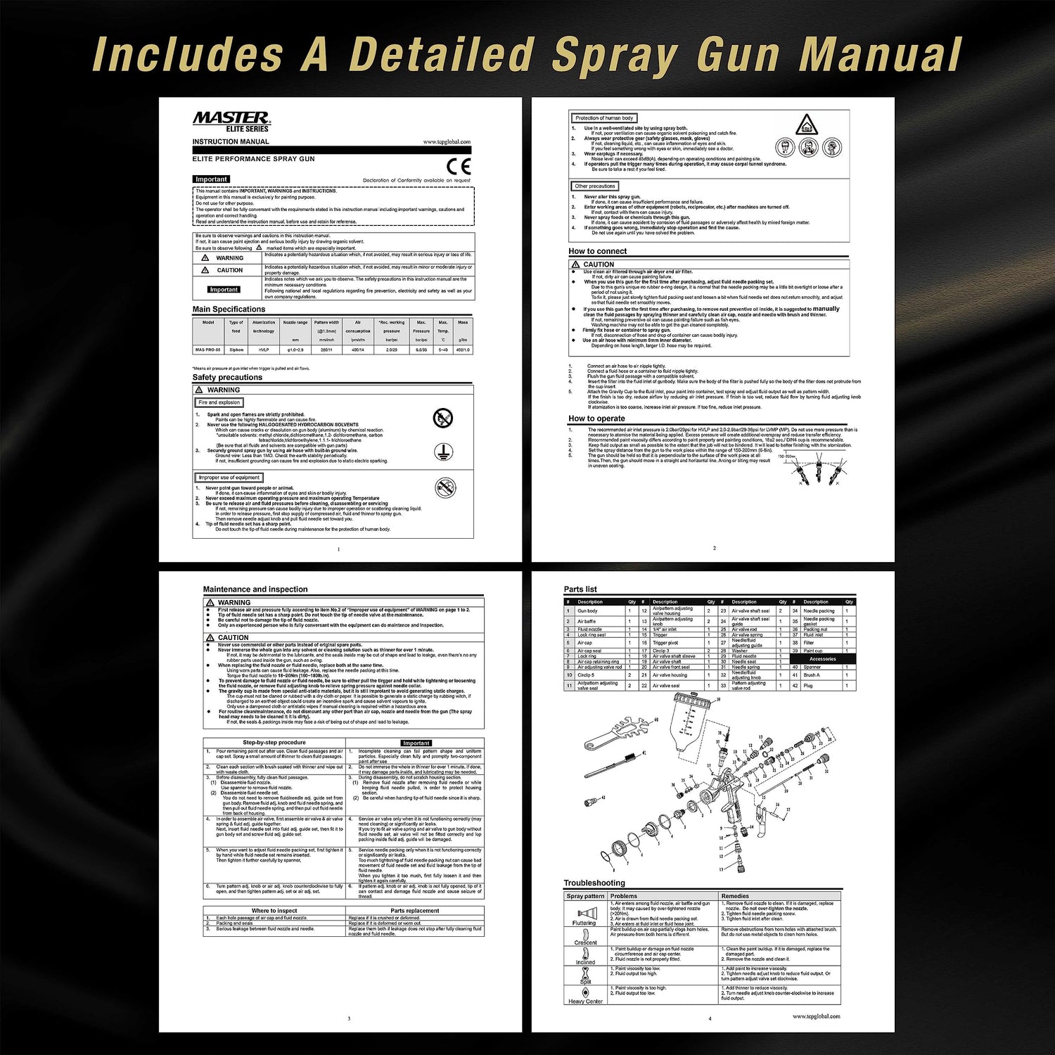 Master Elite High-Performance PRO-55 Series HVLP Pressure Feed Spray Gun with 1.2mm Tip - Ideal for Automotive Basecoats, Clearcoats, Primers, Master Airbrush