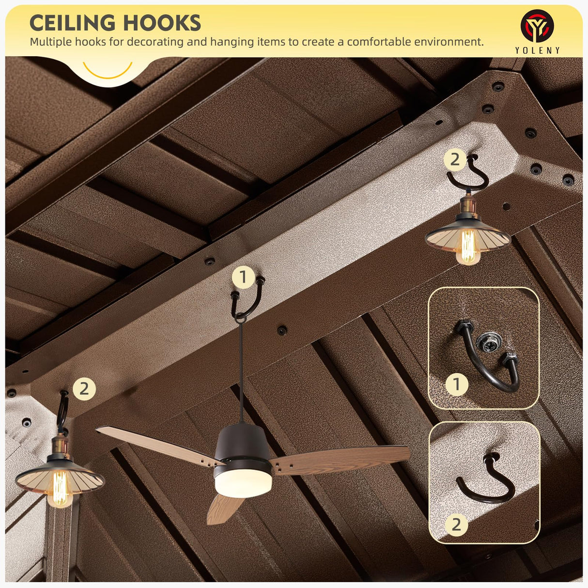 YOLENY 10' x 12' Hardtop Gazebo, Metal Gazebo with Aluminum Frame, Double Galvanized Steel Roof, Curtains and Netting Included, Pergolas for Patios, YOLENY