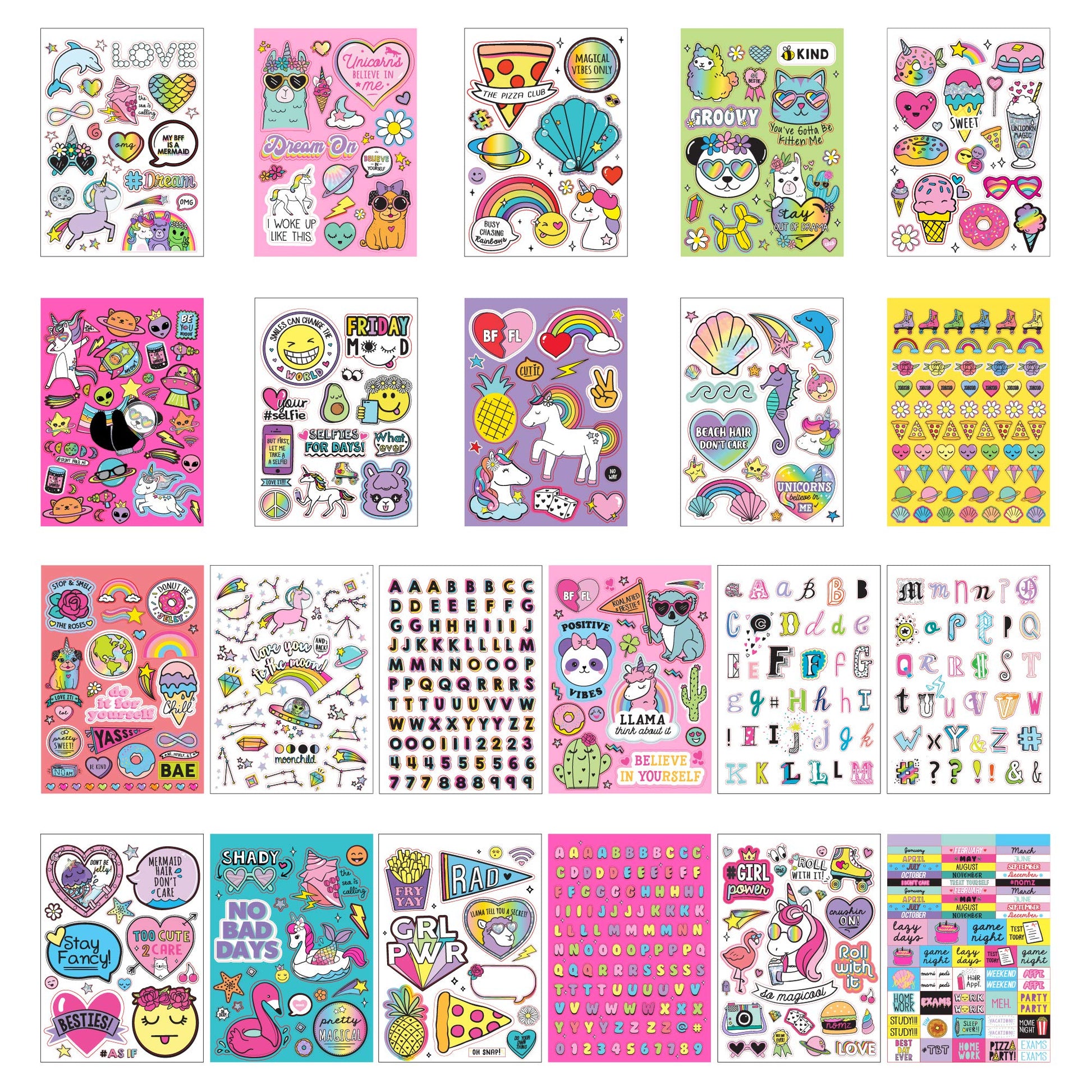 Just My Style 1500+ Stickers, Kawaii Y2K Sticker Book with Positivity Quotes, Sweet Treats, Unicorns, Fun Craft Stickers, for Girls Kids Teens Adults - WoodArtSupply