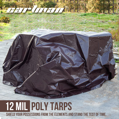 CARTMAN Finished Size 12x20 Feet Extra Thick 12 Mil Heavy Duty Poly Tarp, Multipurpose Protective Cover, UV Resistant, Waterproof Poly Tarpaulin with