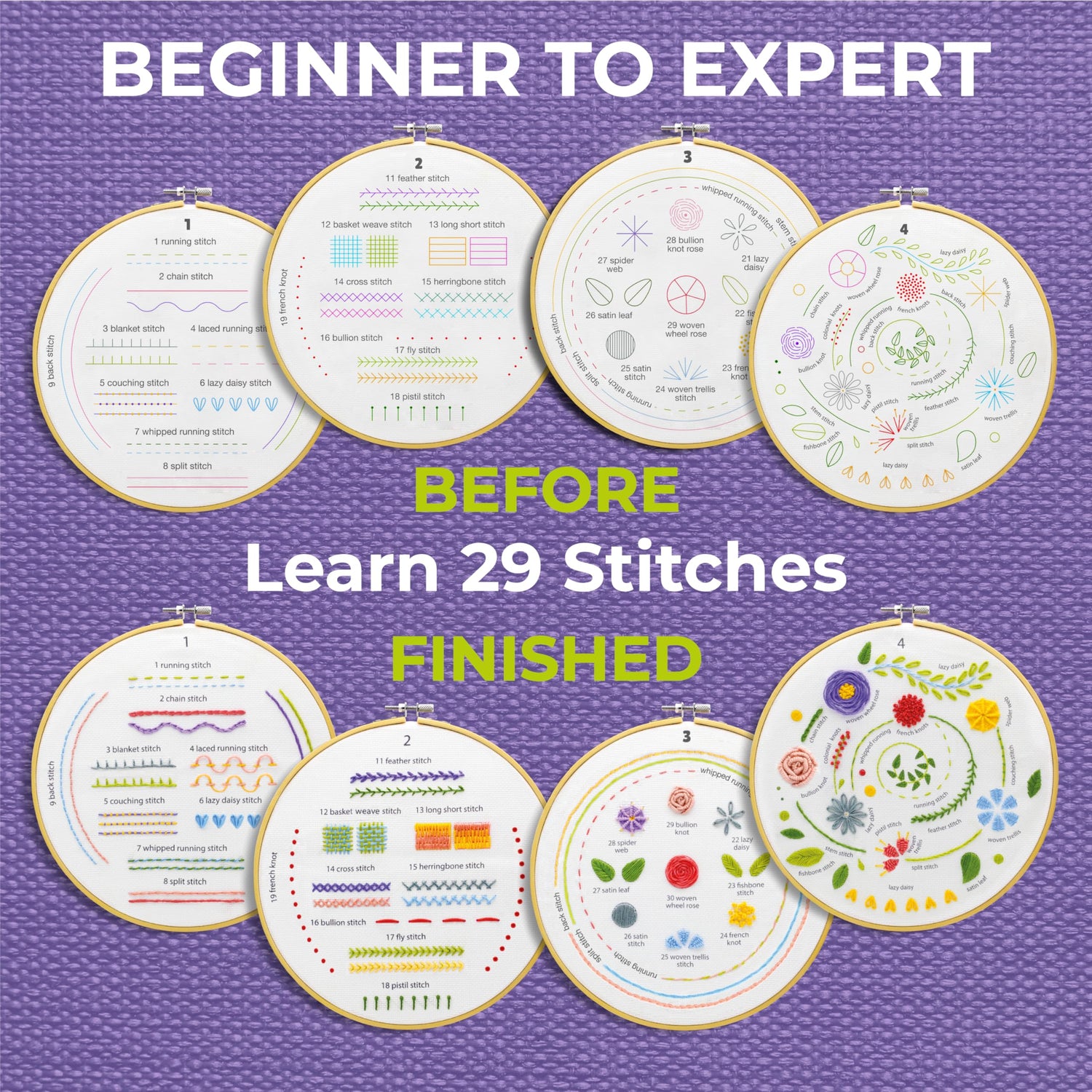 Craftwiz 4 Set Embroidery Starter Kit, Embroidery Kit for Beginners Adults and Kids with Patterns, Beginner Embroidery Kit for Adults, Hand Craftwiz