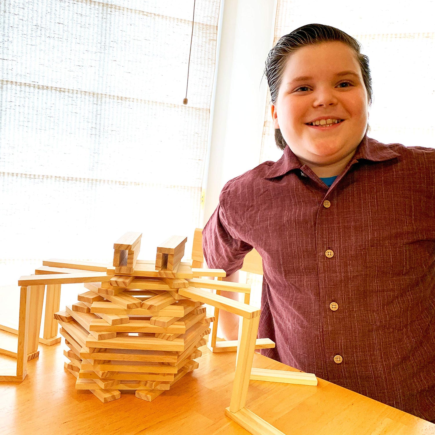 3 Bees & Me Wooden Building Toys - STEM Toys for Boys and Girls - 100 Wood Plank Pieces 3 Bees & Me