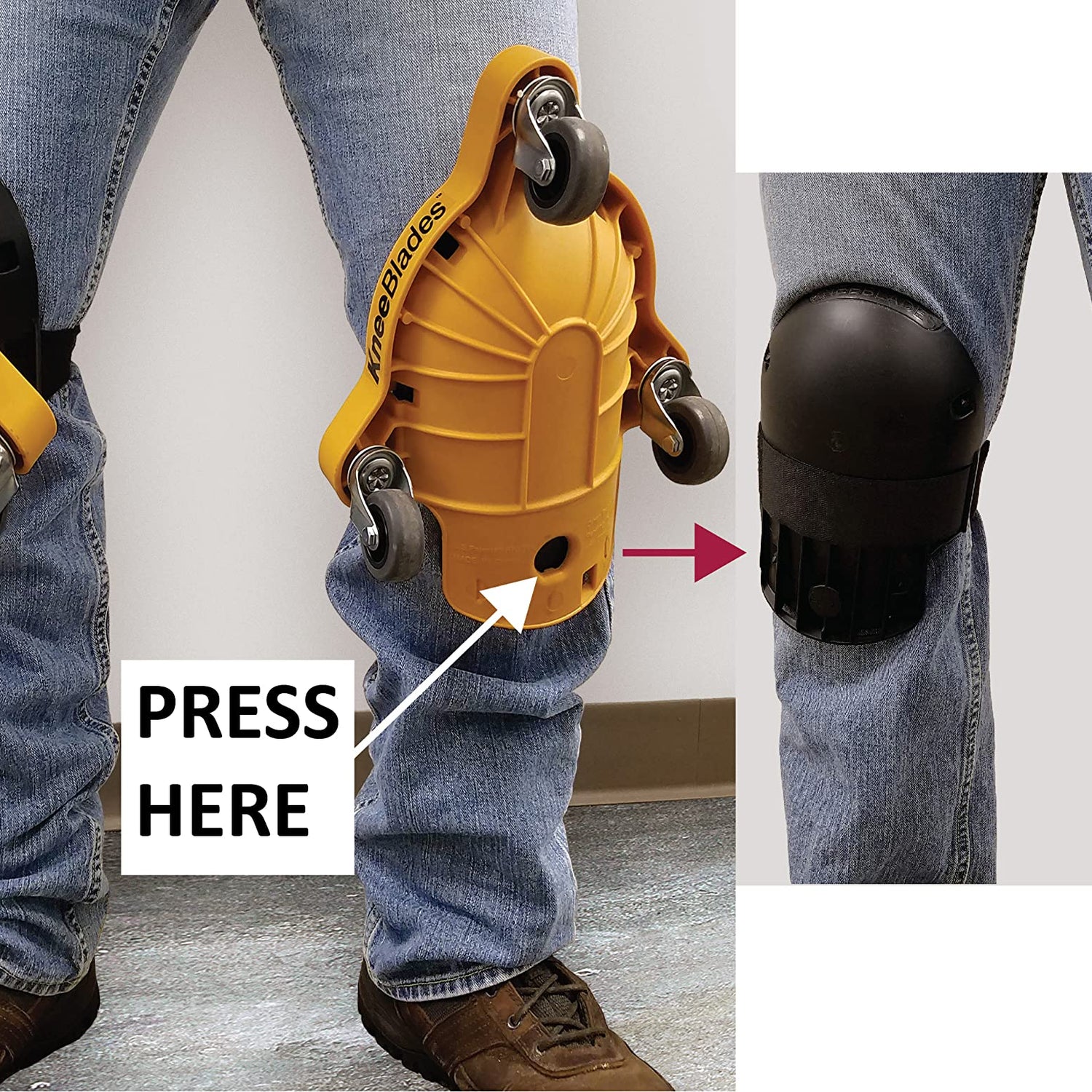 Milescraft 1603 Knee Blades-Durable Heavy-Duty Knee Pads with 3 Casters & Comfortable Gel Cushions for Unisex Adult, Full 360° Turn Capability Milescraft