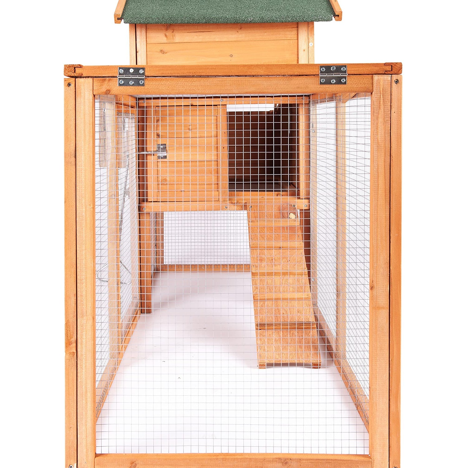Chicken Coop Outdoor Wooden Rabbit Hutch Poultry House with Chicken Run Cage, Egg Box & Waterproof Roof (80") ECOLINEAR