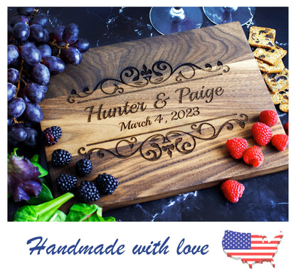Personalized Wood Cutting Board Handmade in USA – Best Serves as Cheese board, Serving tray, Chopping board, Charcuterie board – Unique Wooden Gift
