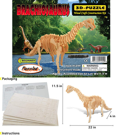 Puzzled 3D Puzzle Brachiosaurus Dinosaur Wood Craft Construction Model Kit Educational DIY Wooden Dino Toy Assemble Model Unfinished Crafting Hobby