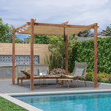 PURPLE LEAF 10' x 10' Outdoor Retractable Pergola with Sun Shade Canopy Patio Metal Shelter for Garden Porch Beach Pavilion Natural Wood Grain Frame PURPLE LEAF