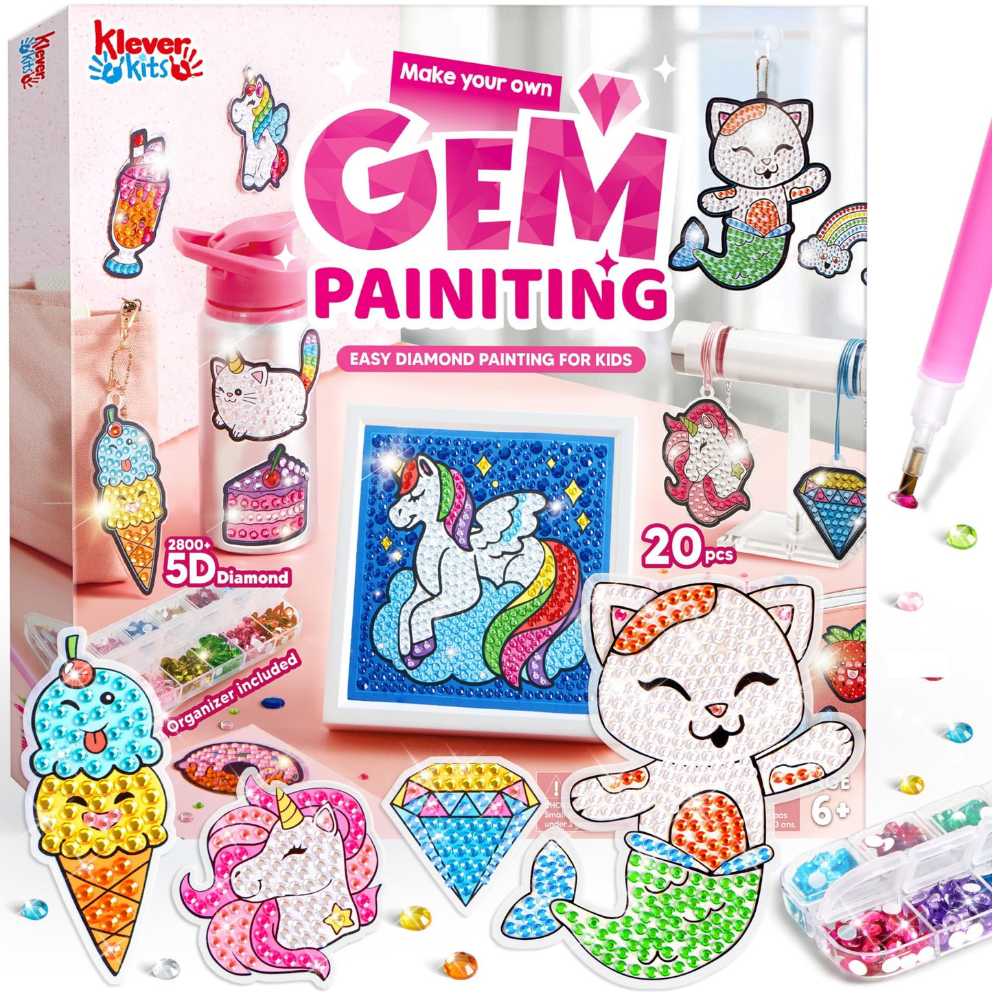 Gem Art, Kids Diamond Painting Kit with 5D Gem, Arts and Crafts for Girls Ages 6-12, Gem Craft Activities Kits, Premium Diamond Art Gift Ideas for