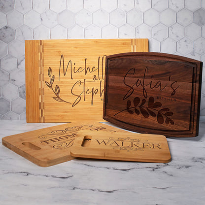 Personalized Cutting Board, 11 Designs, 5 Wood Styles - Housewarming Wedding Gifts for Couple,Personalized Gifts for Mom and Dad, Grandma , Engraved