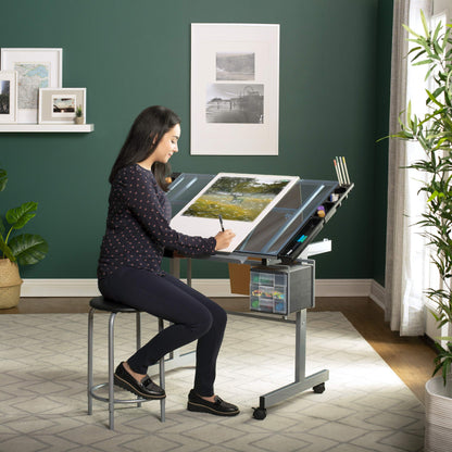 SD Studio Designs Studio Designs 2 Piece Vision Modern Metal Hobby, Craft, Drawing, Drafting Table, Mobile Desk with 40.75" W x 25.75" D Angle