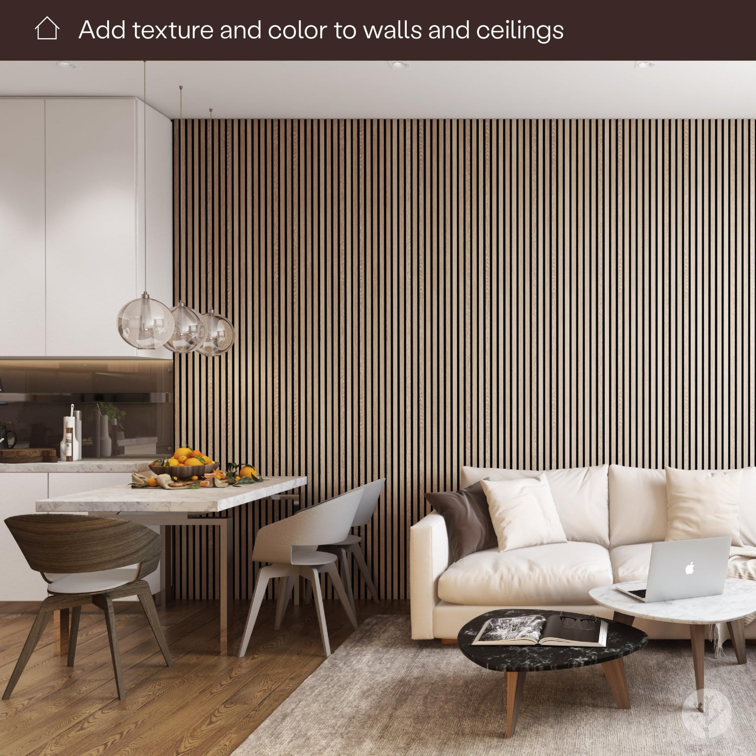 Bark & Bole Oak Luxury Wood Slat Veneer Wall Panel 94.49” x 12.6” Interior Sound Absorption Decor WVH