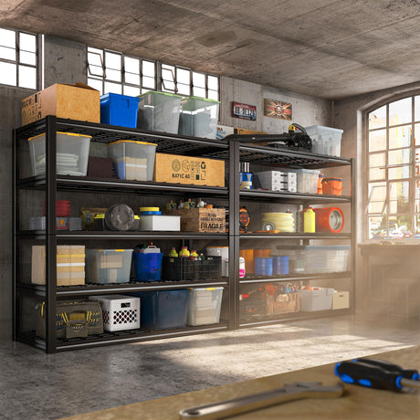 REIBII 48.2''W Garage Shelving 3000LBS Heavy Duty Storage Shelves 72''H Adjustable 5 Tier Metal Shelving for Garage Storage Rack Industrial Shelves REIBII