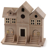 9.5" Wooden Brownstone Birdhouse with Fence by Make Market - Unfinished Birdhouse Made of 100% Wood, Outdoor Nesting Boxes - 1 Pack Make Market
