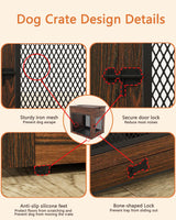 Piskyet Dog Crate Furniture,Wooden Dog Crate End Table with Storage Drawer&Cushion&Tray, QC3.0 Wireless Fast Charging&Dual USB, Dog Crate Indoor Piskyet