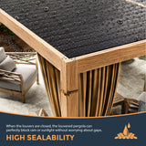 HAPPATIO Louvered Pergola 10x13 Outdoor Pergola, Woodgrain-Look Metal Pergola with Adjustable Rainproof Roof, Patio Pergola with Curtains and HAPPATIO