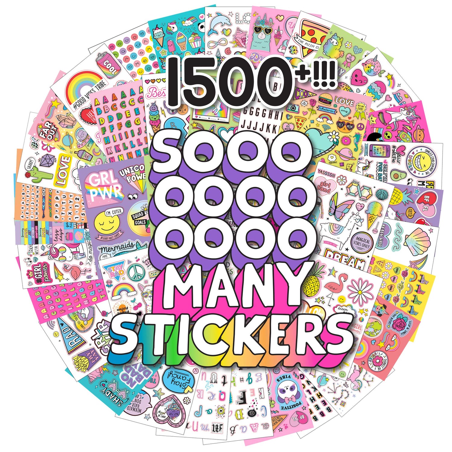 Just My Style 1500+ Stickers, Kawaii Y2K Sticker Book with Positivity Quotes, Sweet Treats, Unicorns, Fun Craft Stickers, for Girls Kids Teens Adults Just My Style