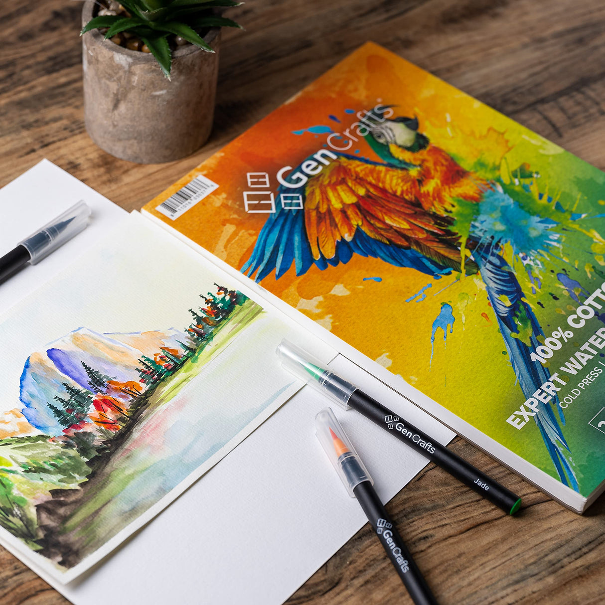 GenCrafts 100% Cotton Watercolor Paper Pad - A4 8.3x11.7" - 20 Sheets (140lb/300gsm) - Cold Press Acid Free Art Sketchbook Pad for Painting & GenCrafts