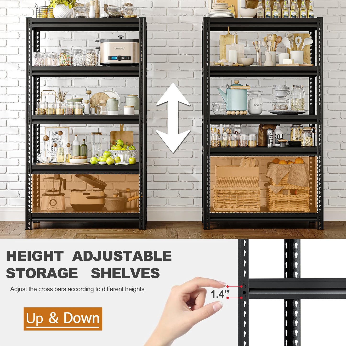 Kilyssa 72" H Garage Shelving Heavy Duty Storage Shelves Loads 2000 LBS, Adjustable 5 Tier Shelving Units Metal Shelves Storage Rack Shelf for - WoodArtSupply