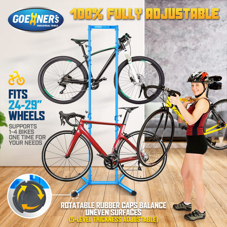 GOEHNER's 4 Bike Storage Rack Garage (Max. 240LBS), 4 Bicycle Indoor Standing Bike Rack, Height Adjustable for Road Mountain Bicycles GOEHNER's