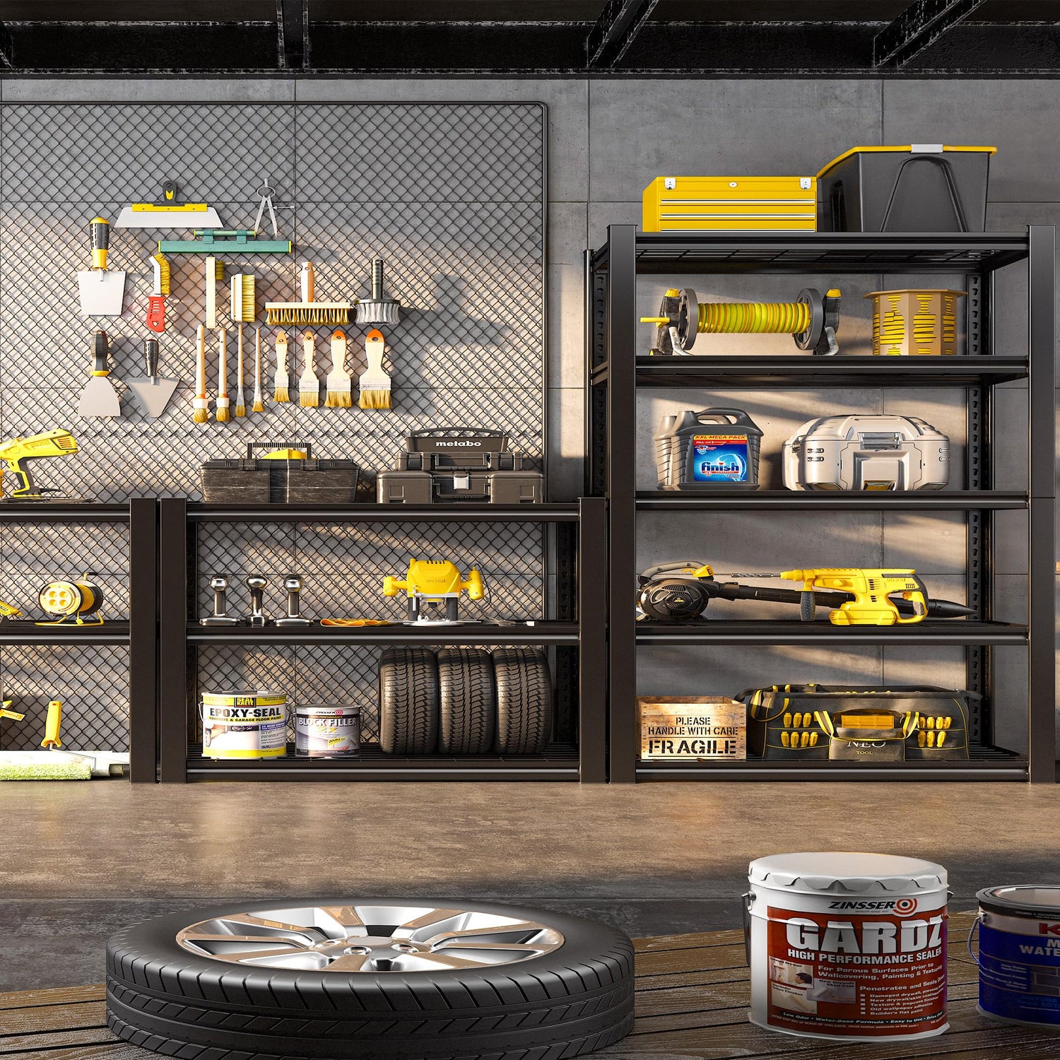 REIBII Garage Shelving Heavy Duty Storage Shelves Holds 2000LBS, Adjustable Metal Shelving Garage Storage Shelves Garage Shelf Industrial Shelving REIBII