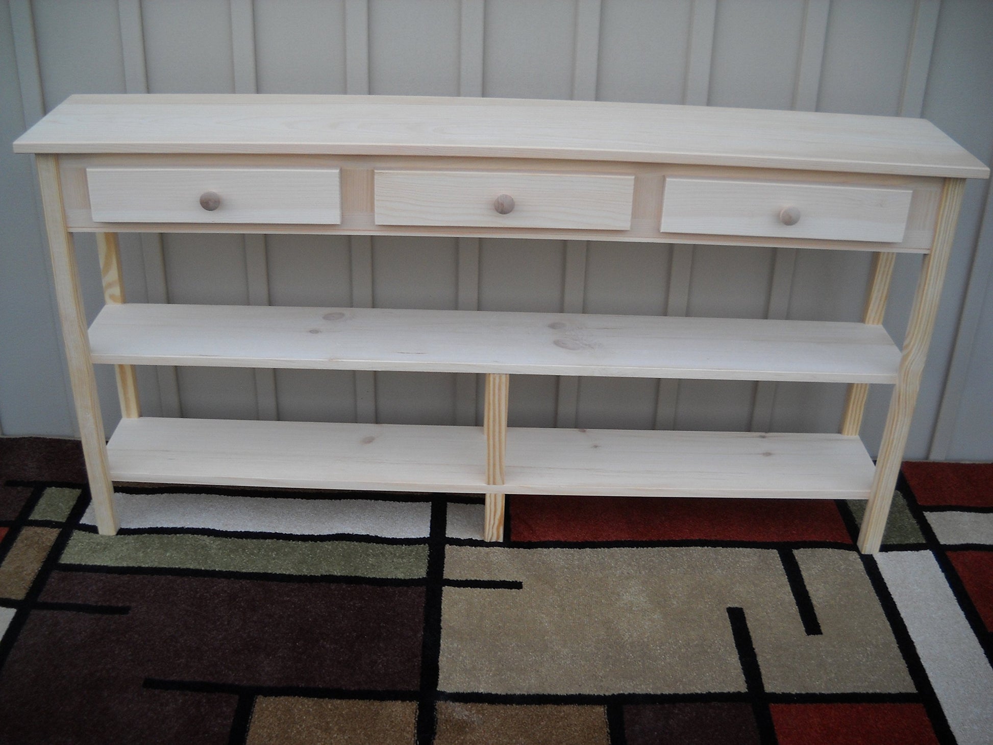 Unfinished 60" Sofa, 58"x11x30 Console Shaker Style Edge Pine Table w/Shelves (2) and 3 drawers - WoodArtSupply