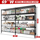REIBII 69" W Storage Shelves,Wire Shelving Load 1600LB Metal Shelves for Storage 5-Tier Heavy Duty Shelving Unit with Shelf Adjustable Garage REIBII