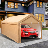 PHI VILLA 10x20 ft Heavy Duty Carport Car Canopy Garage Extra Storage Shelter Boat Party Tents Shed with Removable Sidewalls and Doors, Beige PHI VILLA