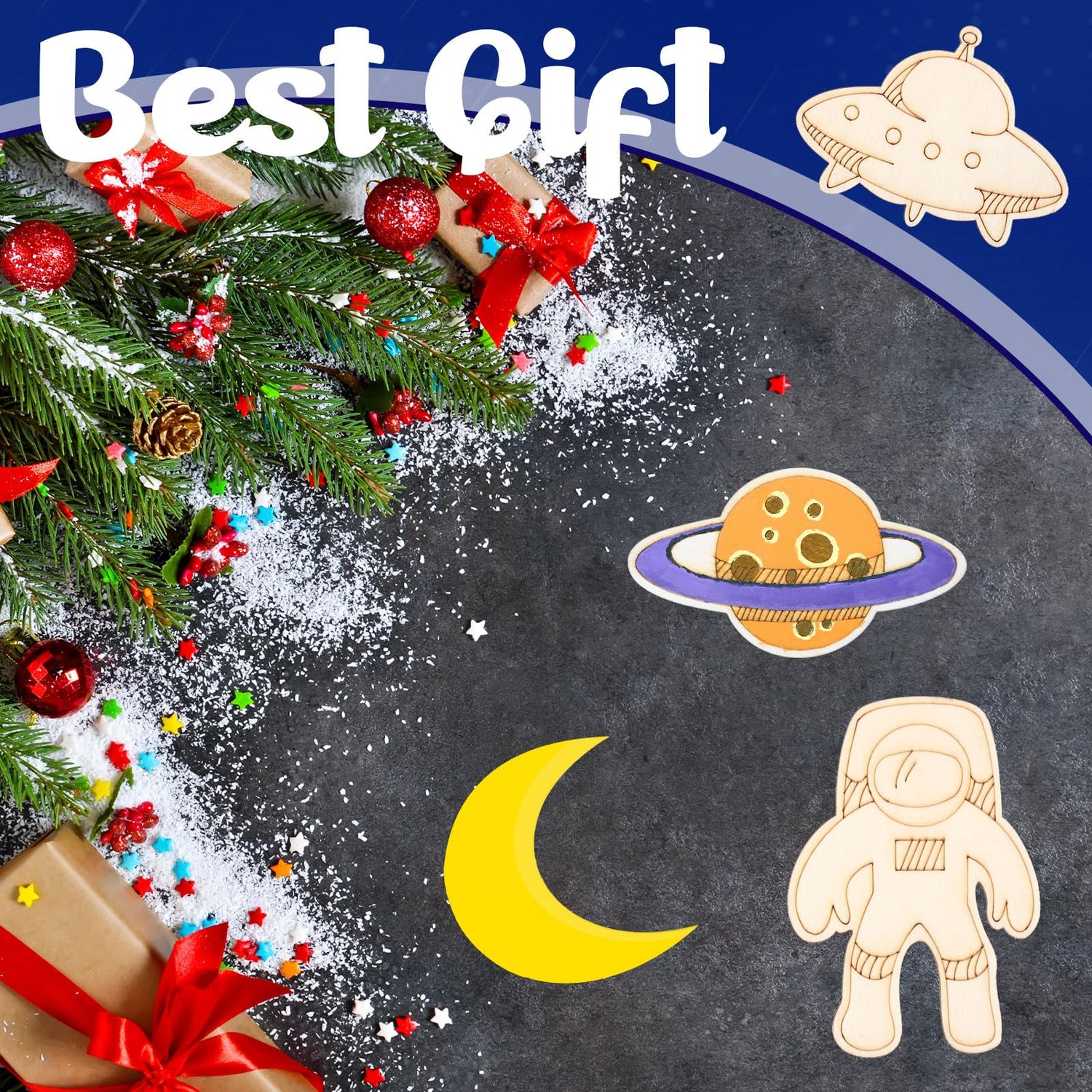 Outer Space Unfinished Wooden Cutouts Wooden Paint Crafts for Halloween Christmas Decoration Kids DIY Craft Art Project and Home Decor Ornament Jetec