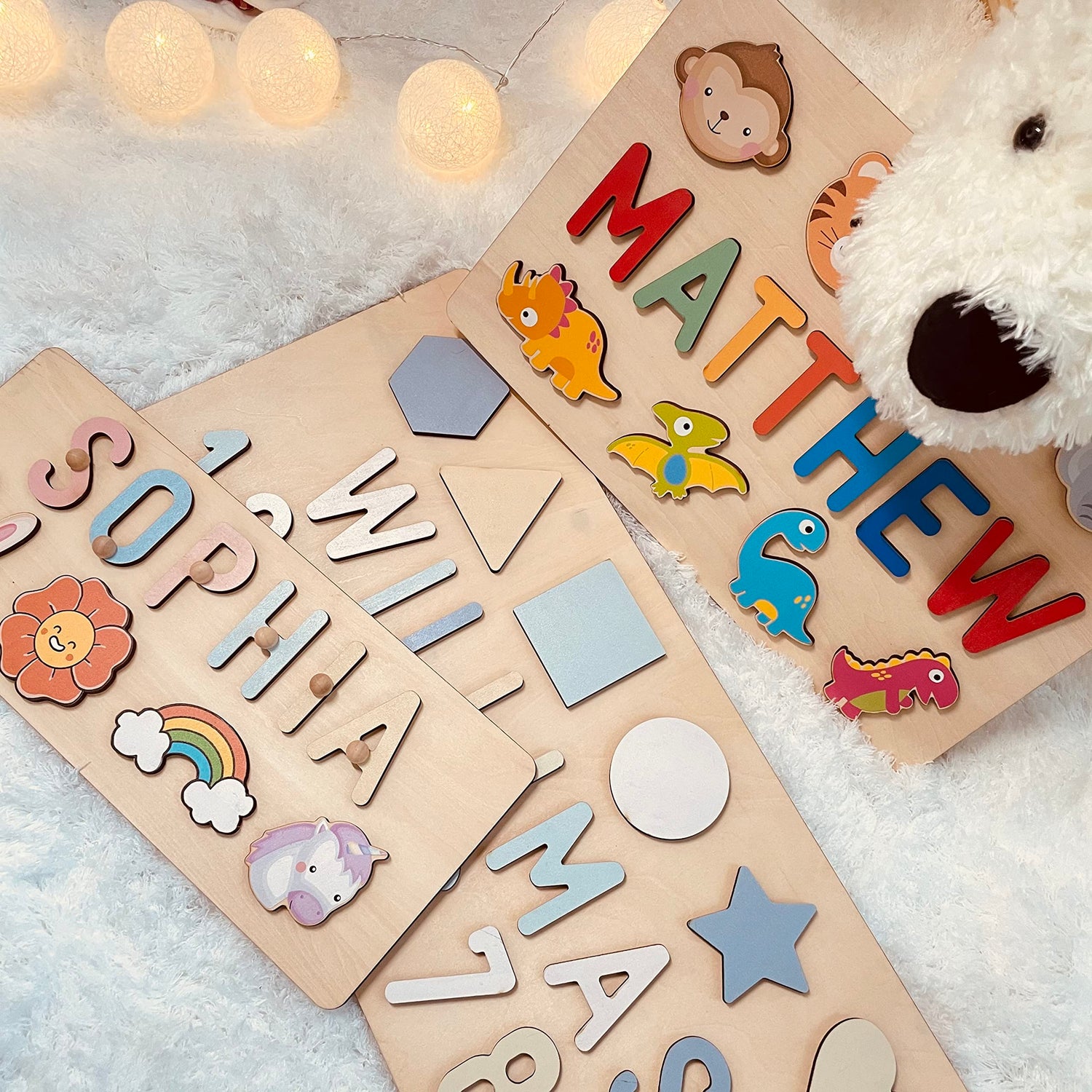 WNNNS Name Puzzles for Kids Personalized Custom Baby Easter Basket Stuffers 1st Birthday Baby Gifts for Boys Girls Wooden Puzzle Toys for Toddler 1-3 WNNNS