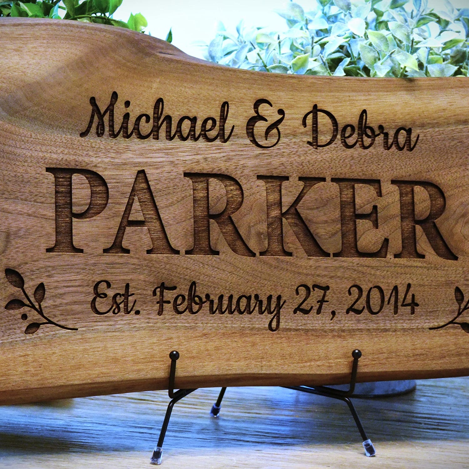 Personalized Cutting Board Wedding Gift Elegant Walnut Polished Live Edge Wood Display Custom Engraved Rustic Unique Anniversary Bride Groom Newlywed GK Grand Personal-Touch Premium Creations