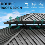 DWVO 12x20ft Hardtop Gazebo Double Roof with Nettings and Curtains, Heavy Duty Galvanized Steel Outdoor Vertical Stripes Roof for Patio, Backyard, DWVO