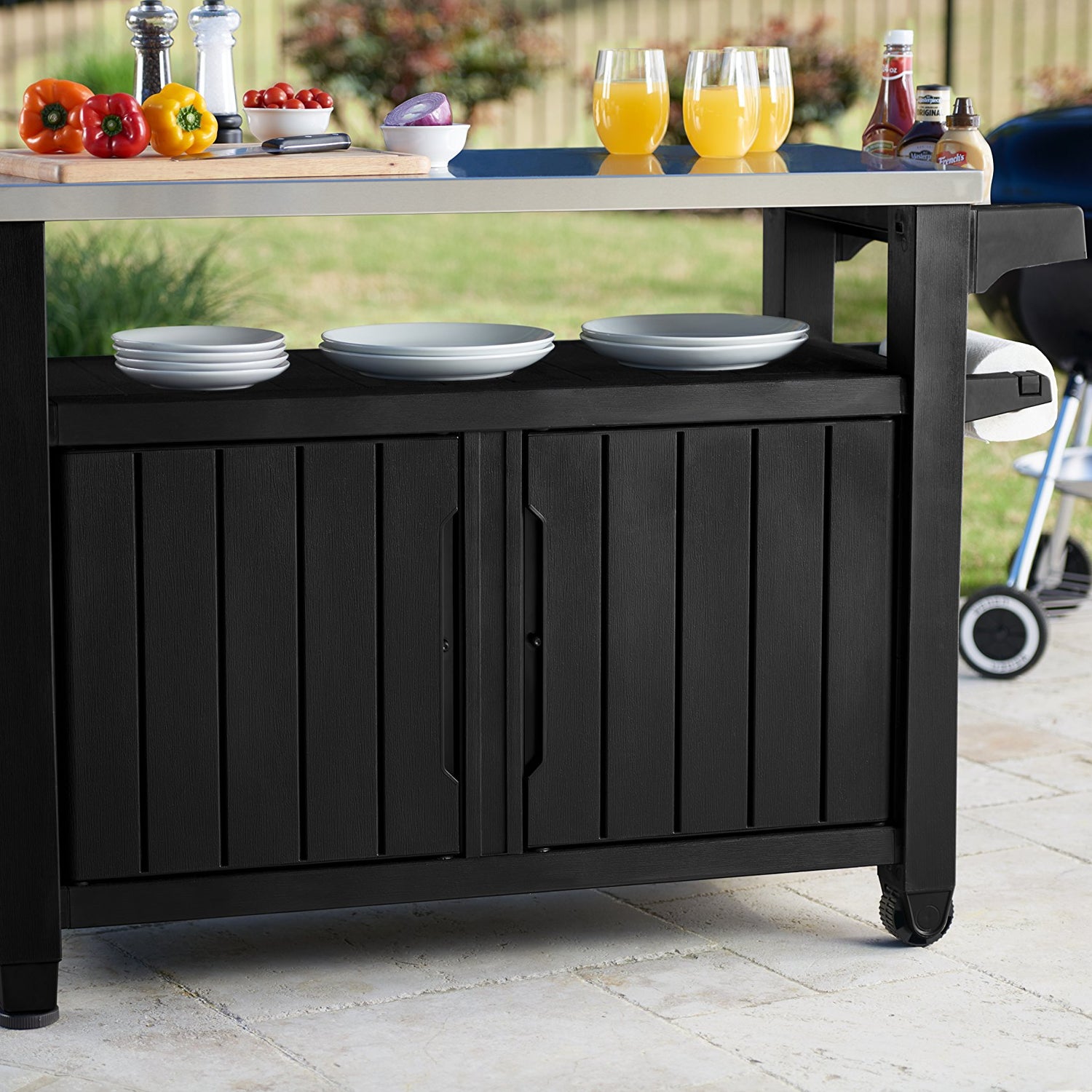 Keter Unity XL Portable Table and Storage Cabinet, in Dark Grey Keter