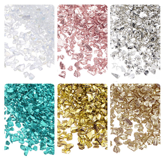 uxcell 6 Colors Crushed Glass Chips, 1-4mm Irregular Glitter Metallic Glass for Craft DIY Vase Epoxy Resin Decoration 28g Gold Tone Bright Color - WoodArtSupply