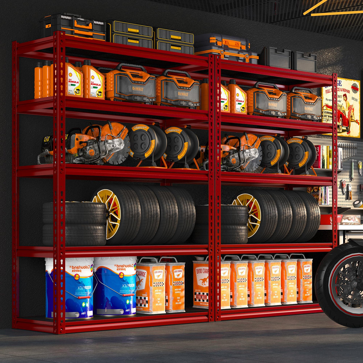 REIBII 72" Garage Shelving Heavy Duty Metal Shelving 1700 LBS Capacity Adjustable 5 Tier Garage Storage Shelves Heavy Duty Shelving, Garage Shelves REIBII