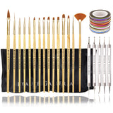 Beaute Galleria Bundle 50 Pieces Nail Art Tool Kit with Pouch - 5 Pieces Dotting Tool Marbleizing Pen (10 Sizes), 15 Pieces Acrylic Gel Detailing BEAUTÉ GALLERIA