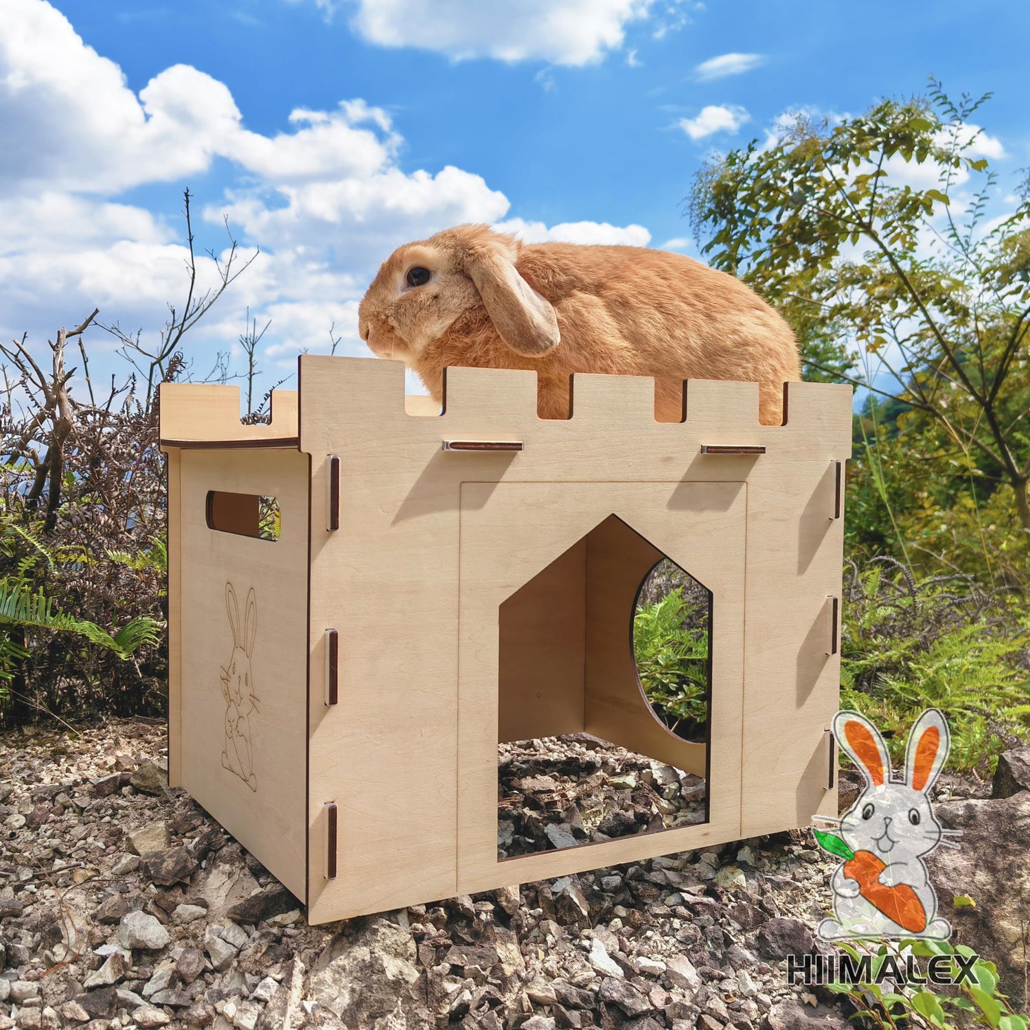 HIIMALEX Sturdy Bunny House with Spacious Perch Hidey Detachable Playhouse for Rabbit Hideout Castle Tower Toys for Indoor Bunnies Guinea Pig Hamster HIIMALEX