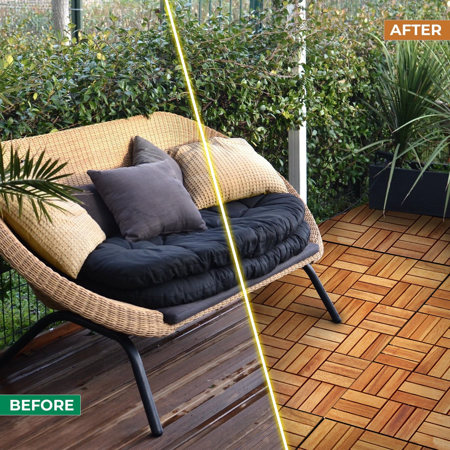 Interlocking Deck Tile (Pack of 10, 12"x12") Acacia Hardwood Deck Tile, Interlocking Patio Tile in Solid Acacia Wooden Oiled Finish Waterproof all TAITIAT