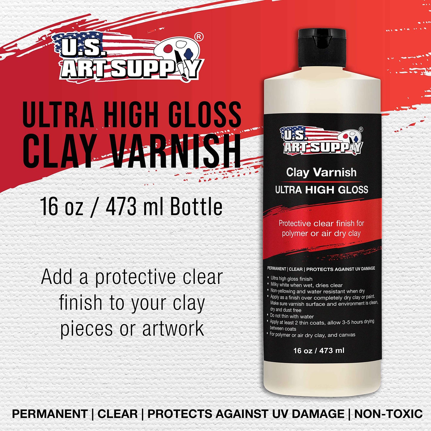 U.S. Art Supply Professional High Gloss Pouring Paint Art Topcoat & Clay Varnish, 16 oz. (Pint) - Clear Permanent Protective Finish for Pouring - WoodArtSupply