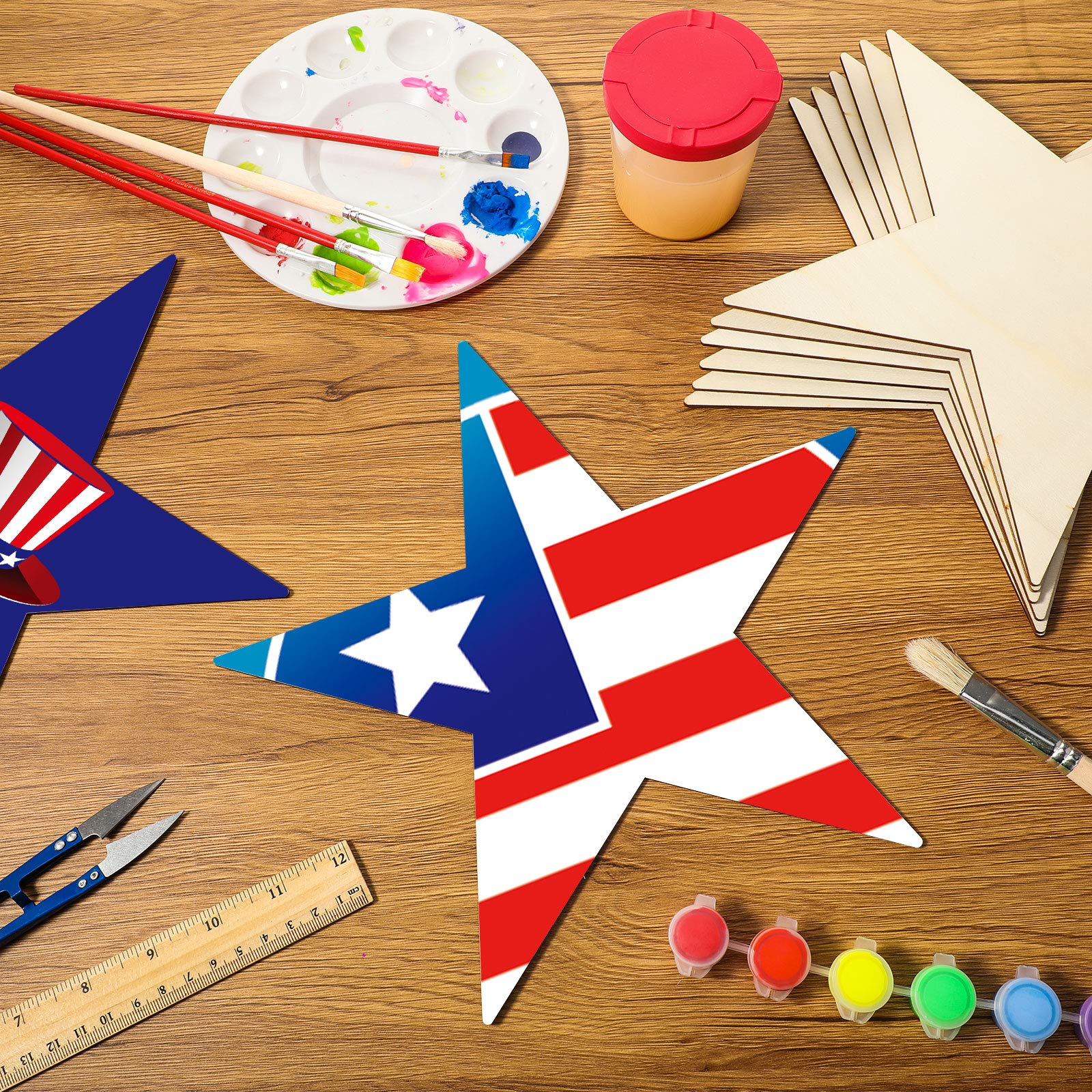 Qunclay 8 Pieces 11 Inches Patriotic Day Wood Star Cutouts Labor Day Unfinished Craft 4th of July Flag Day Wood Cutout Blank Wooden Decor for - WoodArtSupply