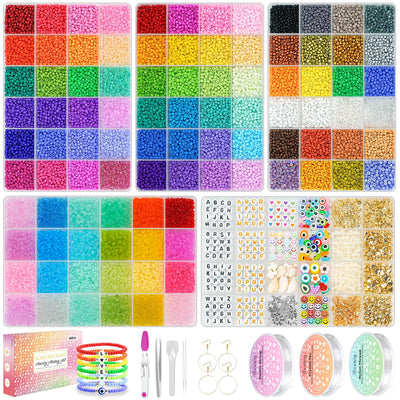 Paodey 30,000 Pcs 3mm 8/0 Glass Seed Beads Friendship Bracelet Making Kit, 96 Colors Small Beads with Letter Accessories Charms for Rings Necklaces
