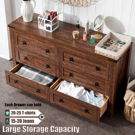 T4TREAM Farmhouse 6 Drawers Dresser Chests for Bedroom, Wood Rustic Wide Chset of Drawers,Storage Dressers Organizer for Bedroom, Living T4TREAM