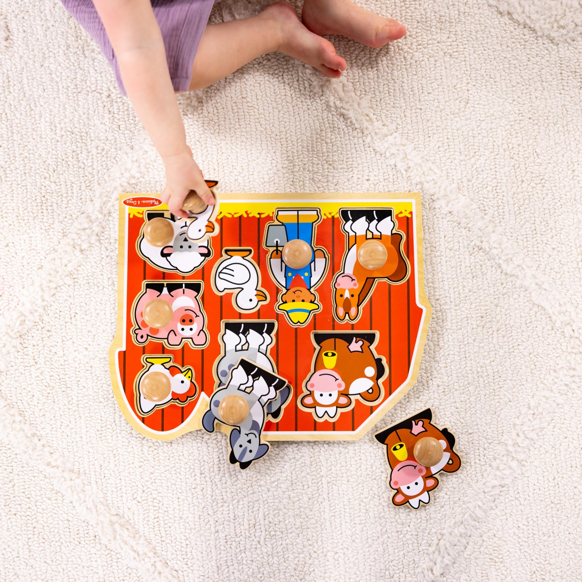 Melissa & Doug Farm Animals Jumbo Knob Wooden Puzzle - Wooden Peg Chunky Baby Puzzle, Preschoool Learning, Knob Puzzle Board For Toddlers Ages 1+ - WoodArtSupply